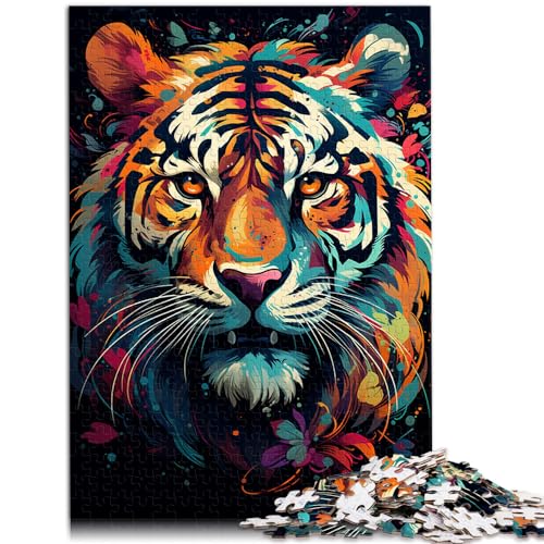 Puzzle für bunten, wütenden Tiger, 1000 Teile, Puzzle-Geschenke, Holzpuzzle, Familienspiel zum Stressabbau, schwieriges Herausforderungspuzzle, 1000 Teile (50 x 75 cm)