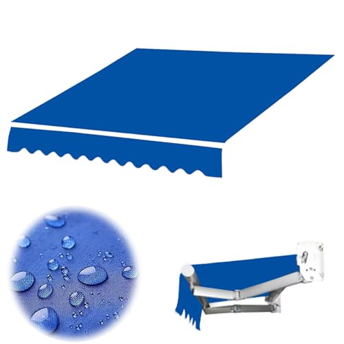 Markise mit Volant, Markisenstoff Sonnenschutz Markisentuch, Markisenbespannung Ersatzstoff, Balkon Markise Wasserabweisend & Sonnenschutz Ersatz Markisentuch Schwarz/Grau/Blau/Braun(Blue,(10x8.2ft)3x