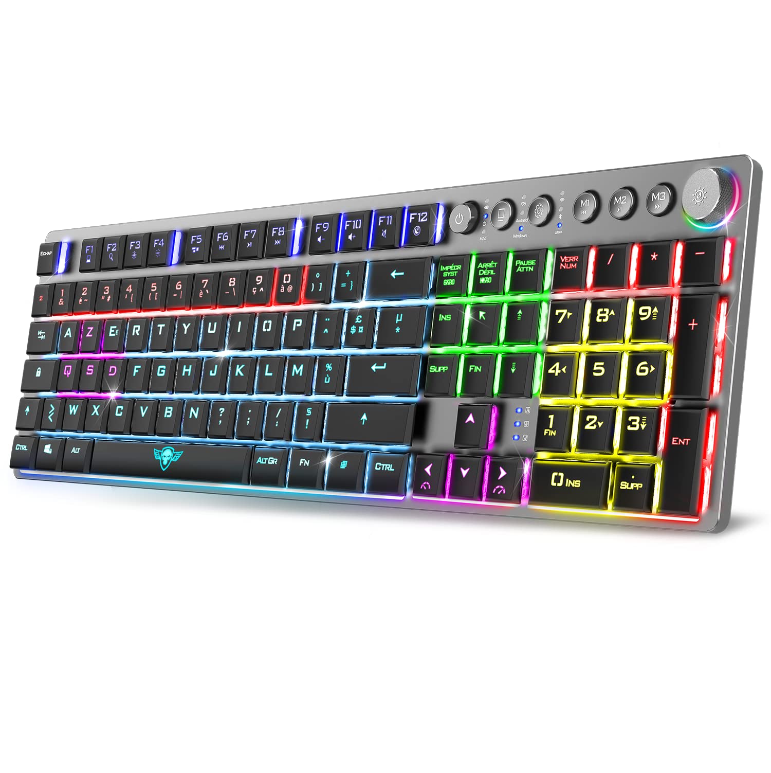 Spirit of Gamer XPERT K1500, mechanische Gaming-Tastatur, kabellos & Bluetooth RGB, Tasten 100% Anti-Ghosting Switch, Red, Gaming Keyboard aus Aluminium, Französisch, kompatibel mit Mac, iOS, Android