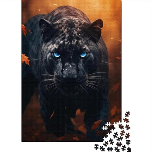 Herbst-Leoparden-Holzpuzzle für Erwachsene, Puzzle-Spielzeug, schwieriges, anspruchsvolles Puzzle mit 1000 Teilen, mit passendem Poster und Wissensblatt, 75 x 50 cm