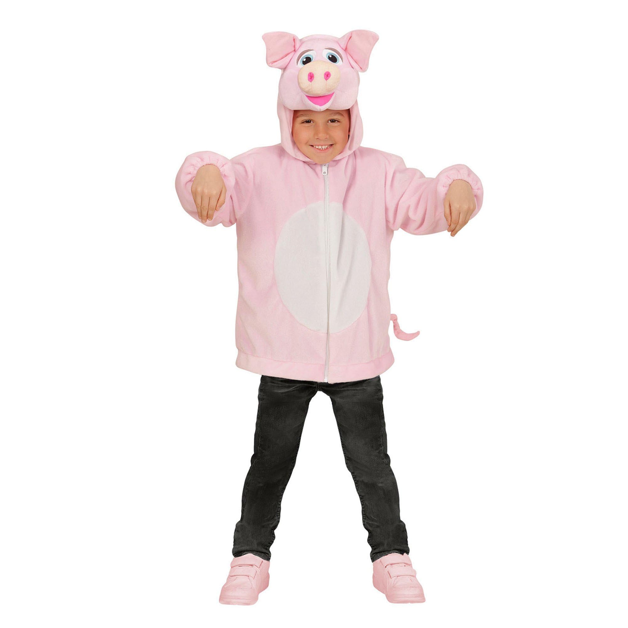 Widmann - Kinderkostüm Schwein aus Plüsch, Jacke mit Kapuze und Maske, Karneval, Mottoparty