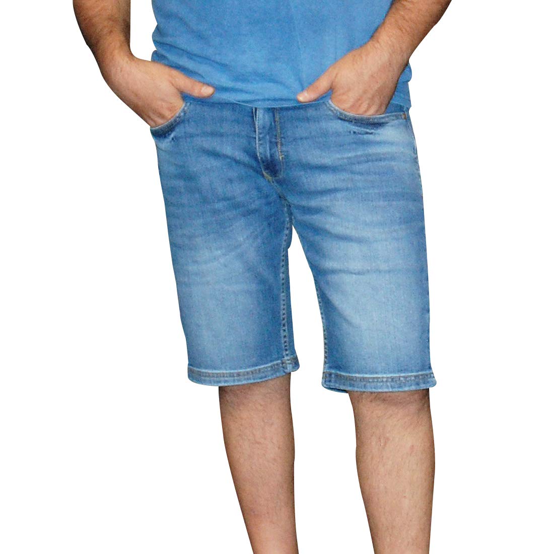 HERO BY JOHN MEDOOX Herren Denim Bermuda Stretch Jeans Hose Short Outdoorjeans - Blue Used Wash (W31)