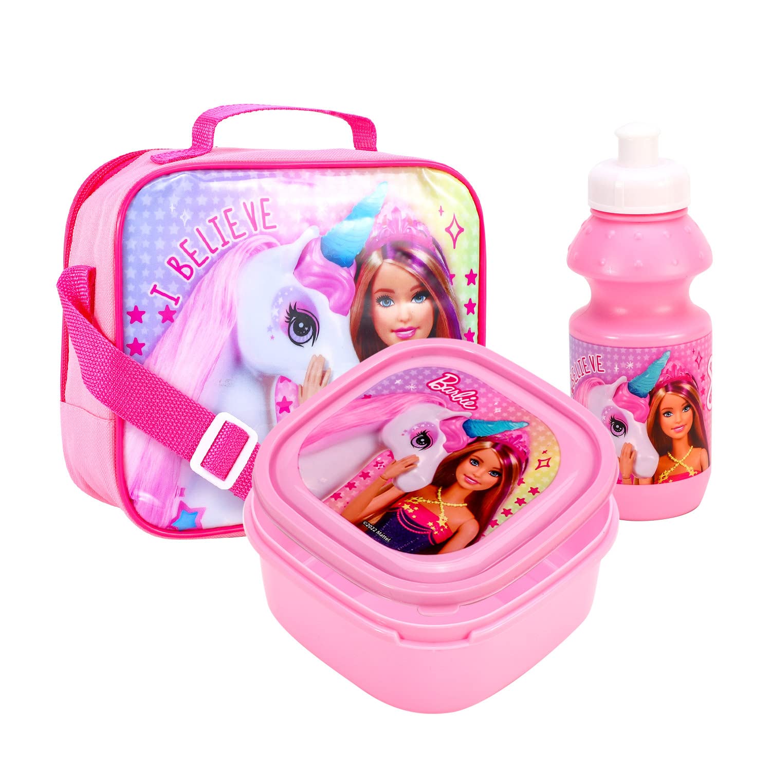 Barbie Magisches Einhorn Mädchen Isolierte Lunch-Tasche, Sandwichbox & Flasche Set für Schule & Reisen