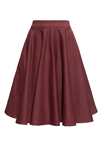 Queen Kerosin Damen Swingrock | Full Circle Skirt | Bordeaux | Weit Schwingend | Midi Länge