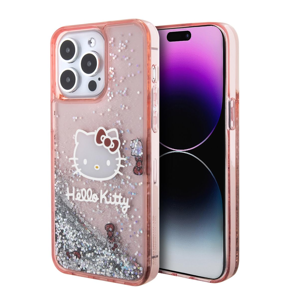 MOBILE CG CG Mobile Hello Kitty Back Case für iPhone 15 Pro Max Liquid Glitter Kitty Head Charms Pink