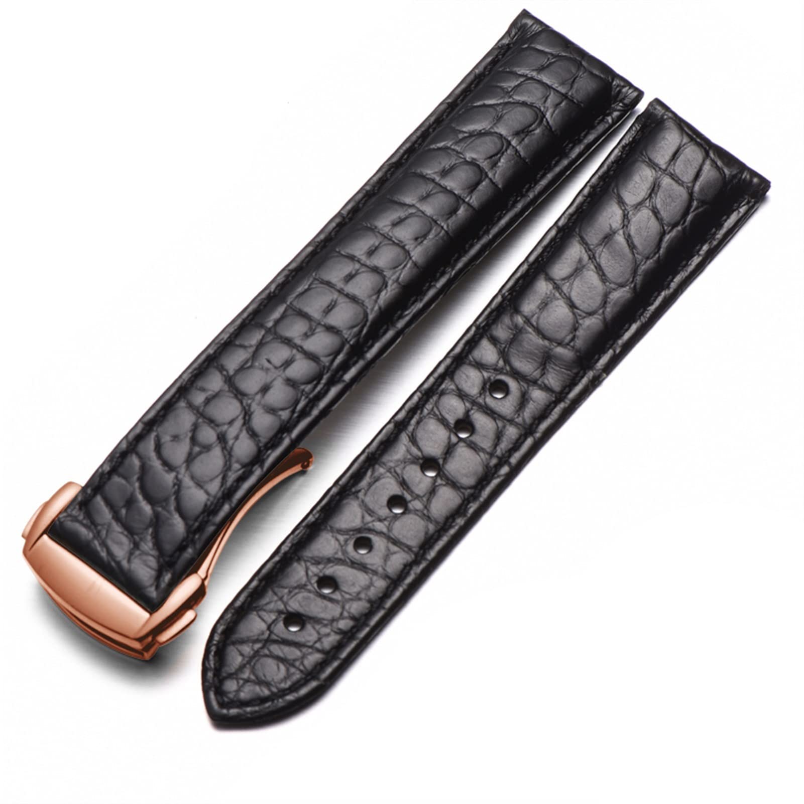 SCRUBY Crocodile Leder Uhrengurt Männer und Frauen Stil für Omega Seahorse Deville 18mm 19mm 20mm Original Uhrenband(Black-rosegold,20mm)