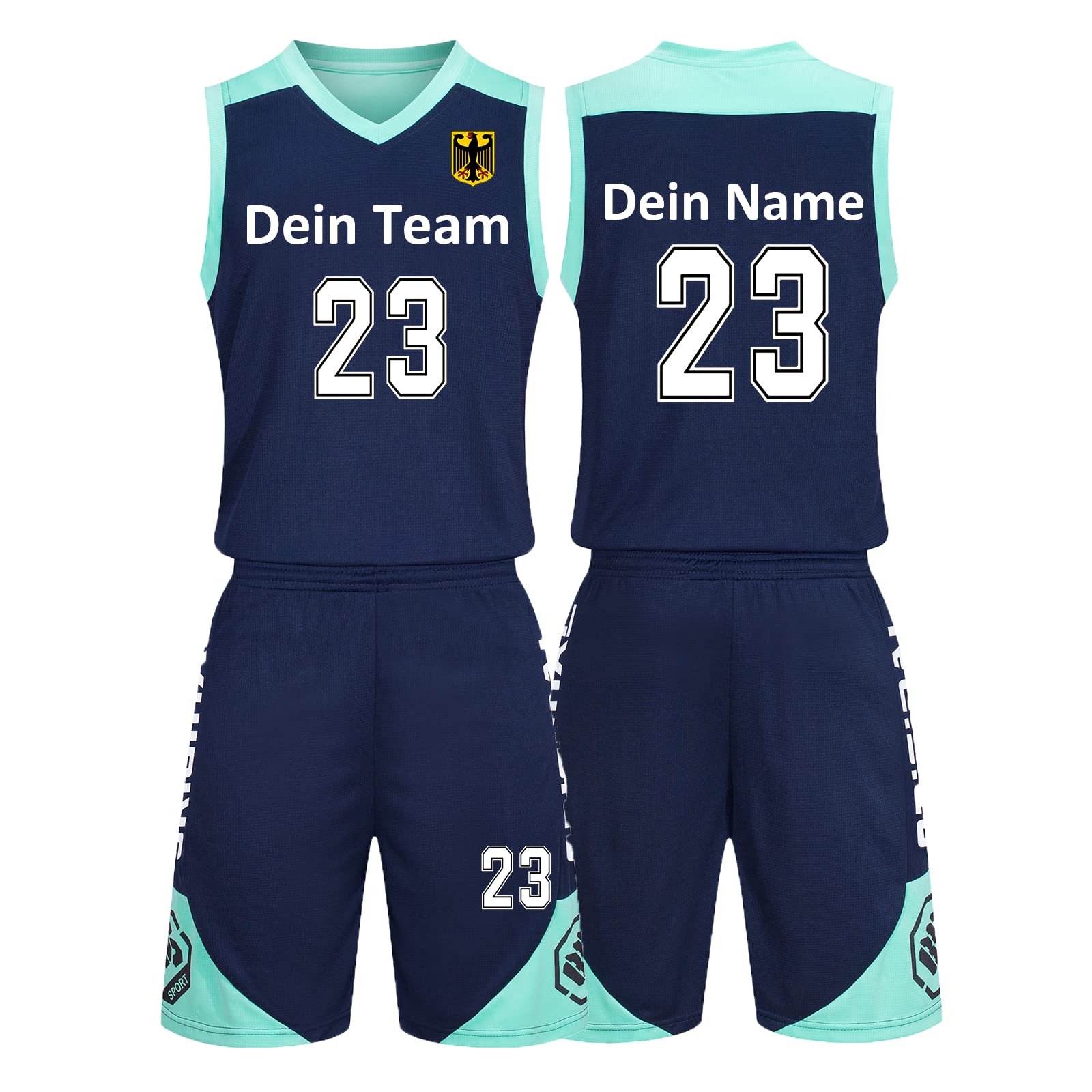 Benutzerdefiniert Basketball Trikot Kinder Herren Set mit Namen Nummer Team Logo 2-Piece Basketball Jersey Shirt & Short Saphirblau