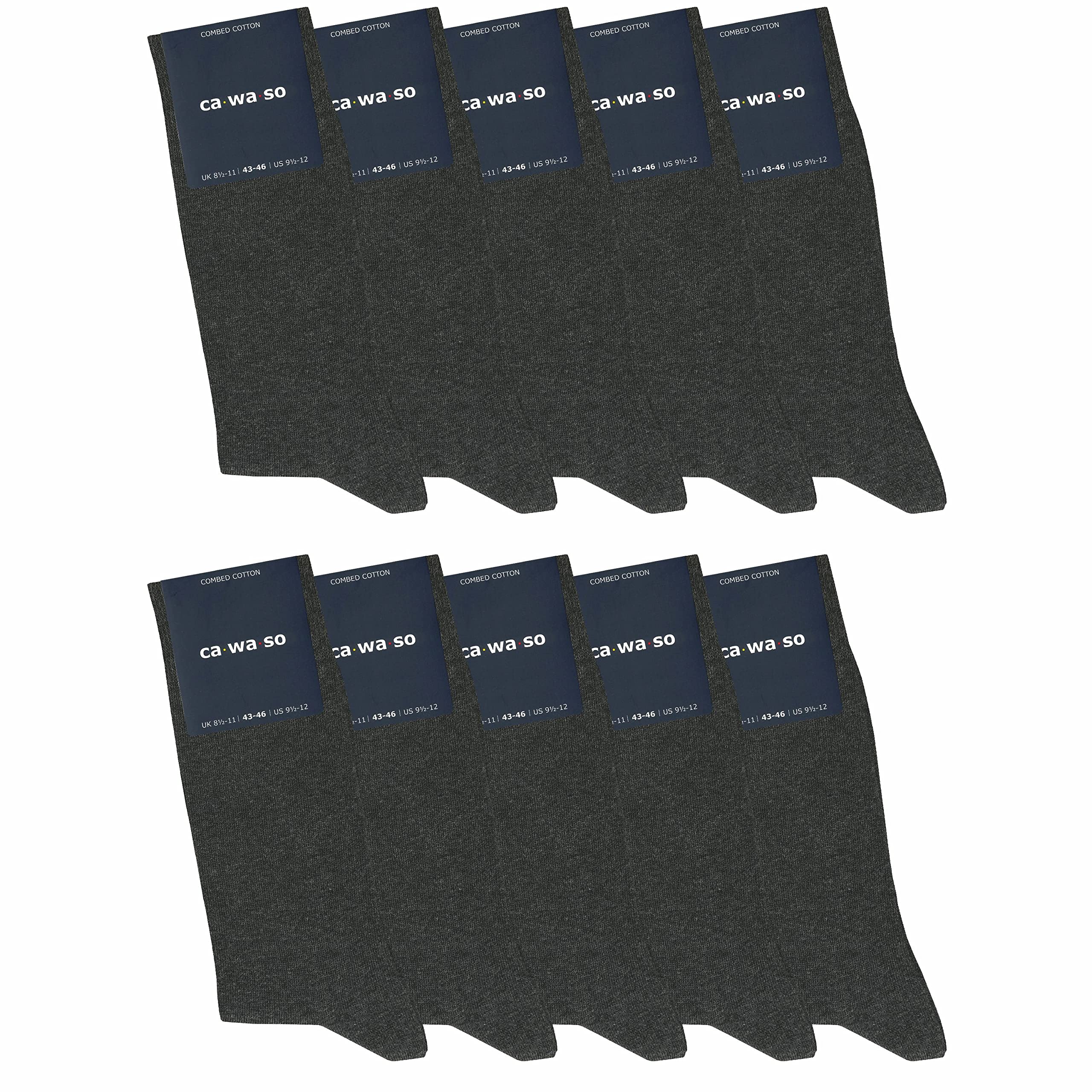 ca·wa·so Socken für Damen & Herren im 10er-Set | Ohne drückende Naht | Bequemes & weiches Material (80% Baumwolle) | Business & Freizeit (35-38, grau)