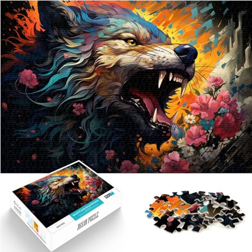 Puzzle-Geschenke, Spielzeug, farbenfrohes psychedelisches Blumenwolf-Puzzle, 1000 Teile, Holzpuzzle, tolles Geschenk für die ganze Familie, 1000 Teile (50 x 75 cm)