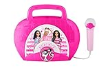 Barbie Sing Along Boombox mit Mikrofon, integrierte Musik, blinkende Lichter, echtes funktionierendes Mikrofon für Kinder, Karaoke-Maschine, verbindet MP3-Player, AUX-Gerät