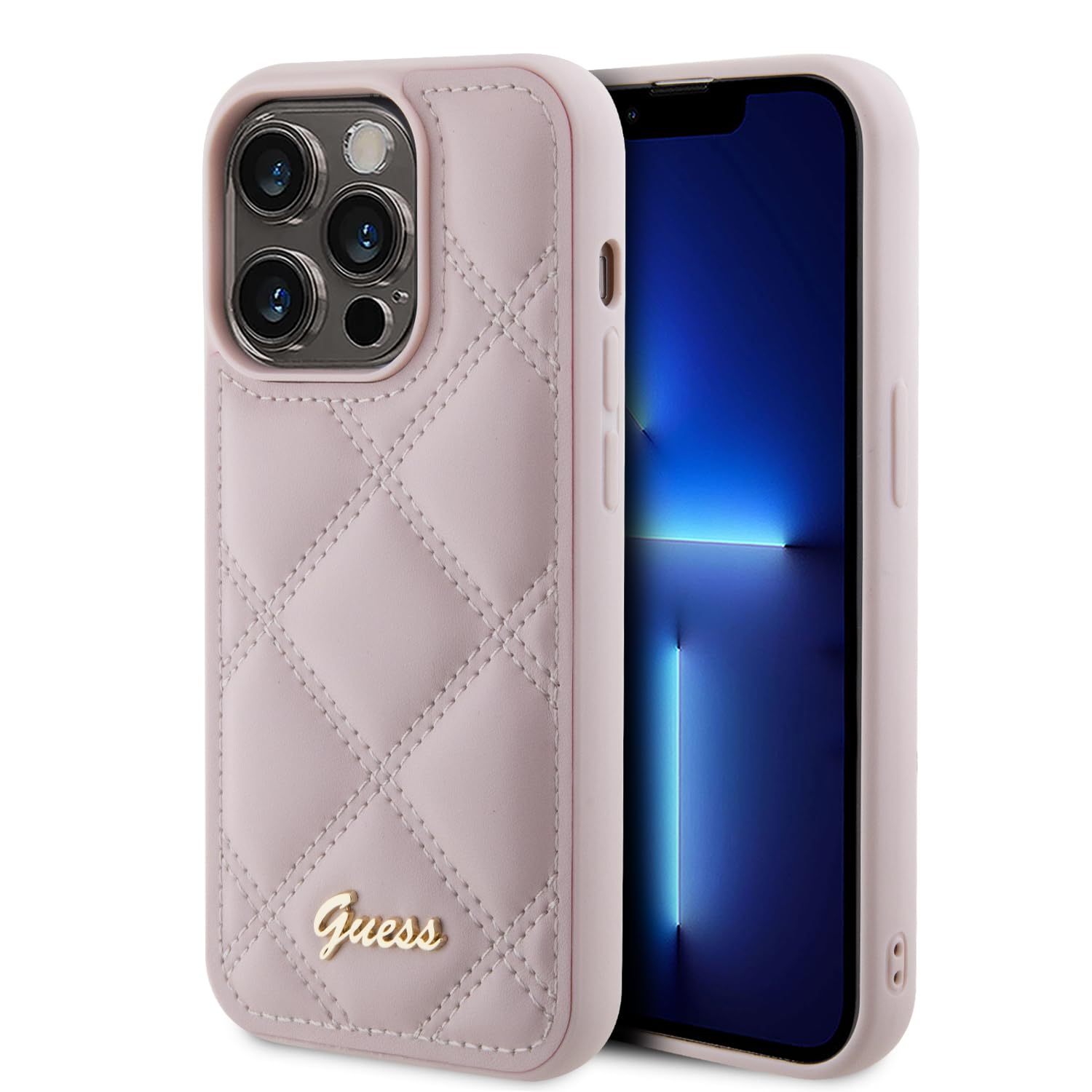 GUESS GUHCP15XPSQSQSP Hülle für iPhone 15 Pro Max 6.7" Rosa hardcase Quilted Metal Logo