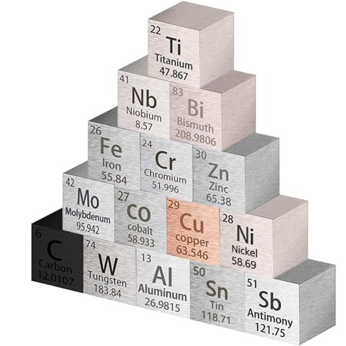 GYSURYB 15-Teilige WüRfel, MetalldichtewüRfel, Hochdichte ElementwüRfel für Elements Collection Lab, Hobby, Schwere Elemente