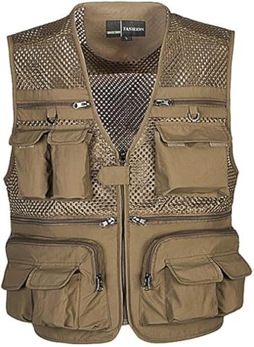 Angelwesten für Herren, lässige, schnell trocknende Outdoor-Mesh-Angelweste in Braun mit Mehreren Taschen, ärmellose Herren-Fotografie, Camping, Bergsteiger, Jagd, Wandern, Gilet, Jacken, Ka