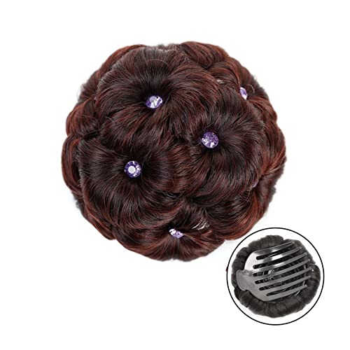 Haarknoten Hochsteckfrisur-Haarteil mit Strass for Hochzeitsfeier, synthetischer Haarknoten, eleganter geflochtener Chignon-Clip-in-Haarknoten for Frauenhaar Haarschmuck Damen (Color : Dark brown, S