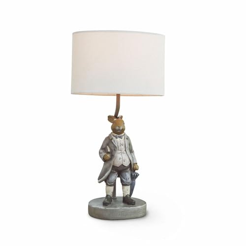 Loberon Tischlampe Cerni, außergewöhnliches Design, verspielte Nostalgie, Osterhase als Lampenfuß, Osterdeko, Ostern, Tischleuchte, Polyresin, Polyester, grau/Creme