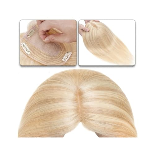 Haartopper für Frauen Haaraufsätze for Frauen, 15,2–45,7 cm, Mittelteil, Echthaaraufsatz, Haarteil, 10 x 12 cm, Seidenbasis mit 4 Clips, glatter Haaraufsatz for dünner werdendes Haar, Haarausfall Haar