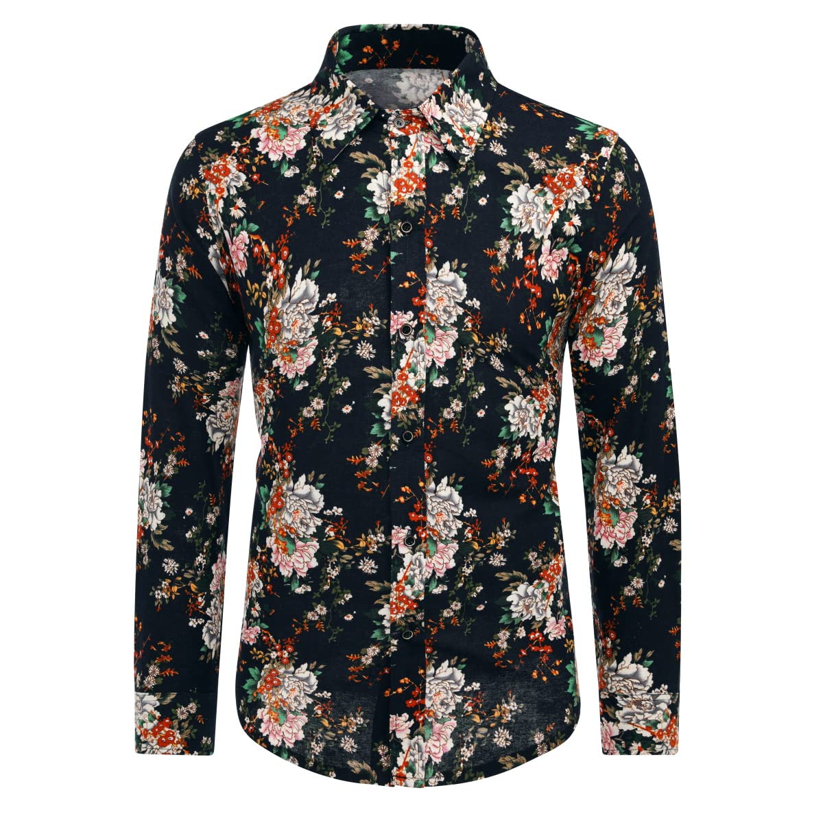 Allthemen Herren Blumen Hemden Leinen Bunte Hemd Langarmhemd Muster Paisley Freizeitshemd Langarm Casual Shirt Farbe 9 S