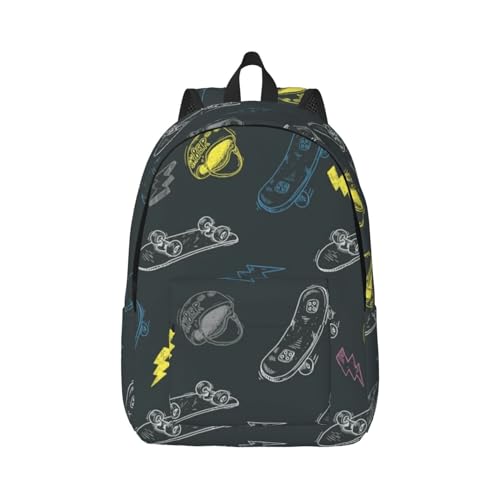 Wurton Graffiti Skateboard Print Unisex Canvas Rucksack Netter Rucksack Reise Sport Casual Ästhetischer Rucksack, Schwarz , S