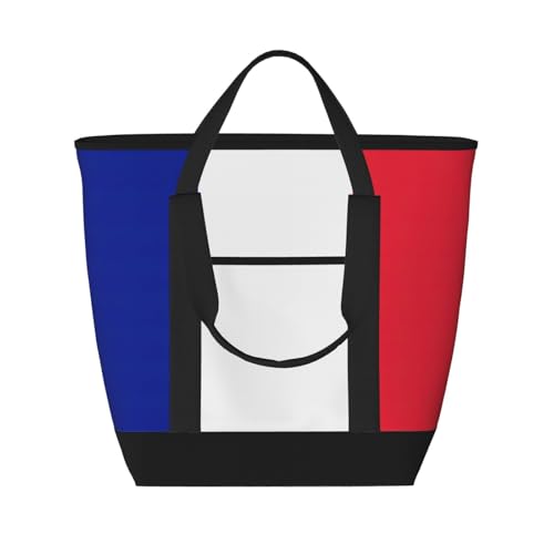 YQxwJL Isolierte Kühltasche mit französischer Flagge, großes Fassungsvermögen, Einkaufstasche, Reisetasche, Strand, wiederverwendbare Einkaufstasche für Erwachsene, Schwarz, Einheitsgröße