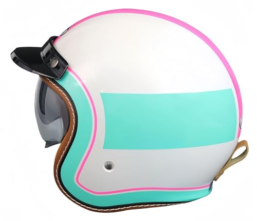 Motorradhelm, Vintage-Motorrad-Halbhelm, ECE-Zugelassener Motorradhelm Mit Visier Für Roller, Chopper, Motorradhelm, Herren Und Damen, Retro-Pilotenhelme C,M57-58CM