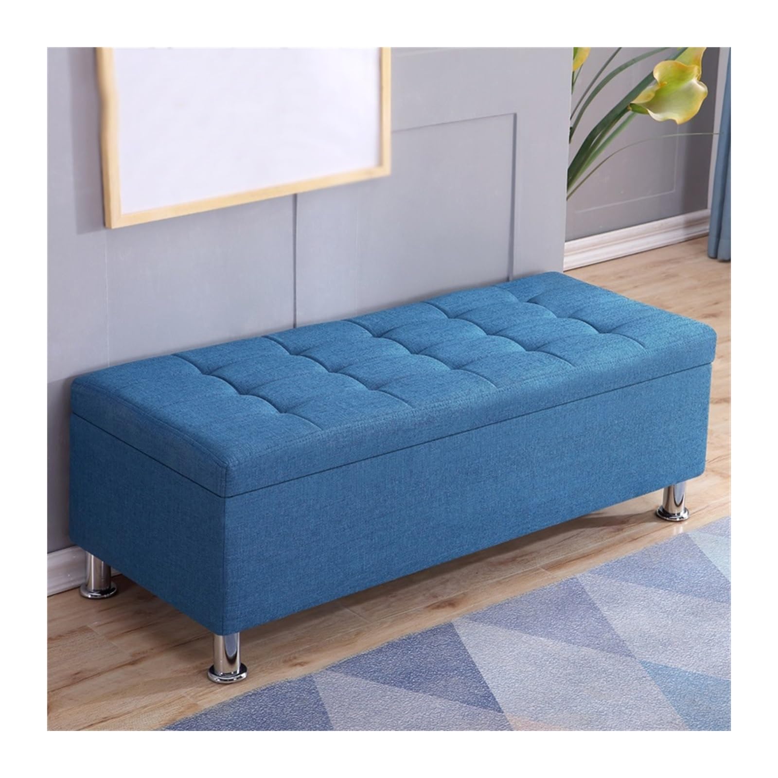 FUHAI-666 Schuhregal Rechteckiger Sofahocker, Schuhputzhocker, Nachttischhocker, multifunktionaler Aufbewahrungshocker, Hocker for Ankleidezimmer, Umkleidekabine Schuhrschrank(Blue,110 * 40 * 40cm)