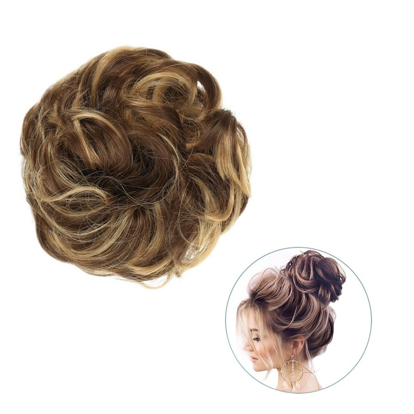 Bun Haarteile 1 Stück rund ums Haar, Pferdeschwanz, Donut-Haarknoten, Haarschmuck for Frauen, synthetischer, unordentlicher, lockiger, gewellter Scrunchie-Chignon mit Gummibandwickel Brötchen-Haarteil