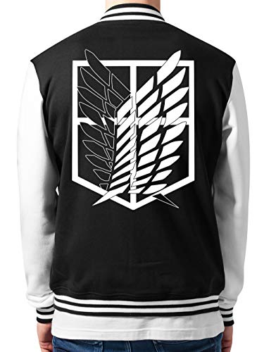 clothinx AOT Scouting Legion Anime und Manga Design mit Titan Aufklärungstrupp Wappen-Schild Perfekt für Cosplay Fans und die nächste Convention College-Jacke Unisex Schwarz/Weiß Gr. XL