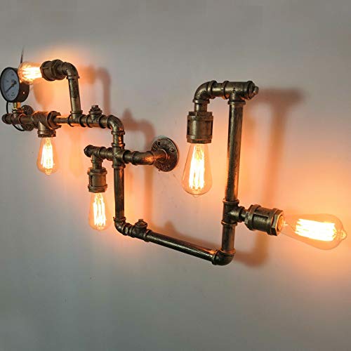 Vintage Deko Wasserrohr Wandlampe, Industrial Wandleuchte Innen Steampunk Wandlampen Innen, Retro Lampe Wandleuchte Metal Wand Eisen Licht für Pub Cafe Küche