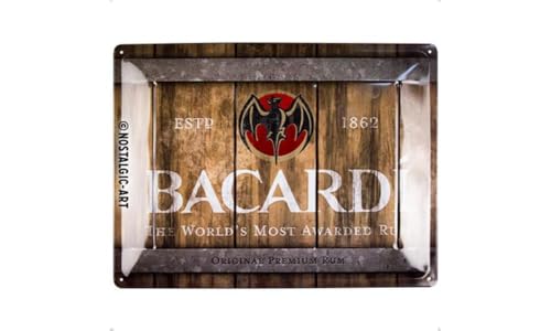 Nostalgic-Art Retro Blechschild, 30 x 40 cm, Bacardi – Wood Barrel Logo – Geschenk-Idee als Bar-Zubehör, aus Metall, Vintage Design