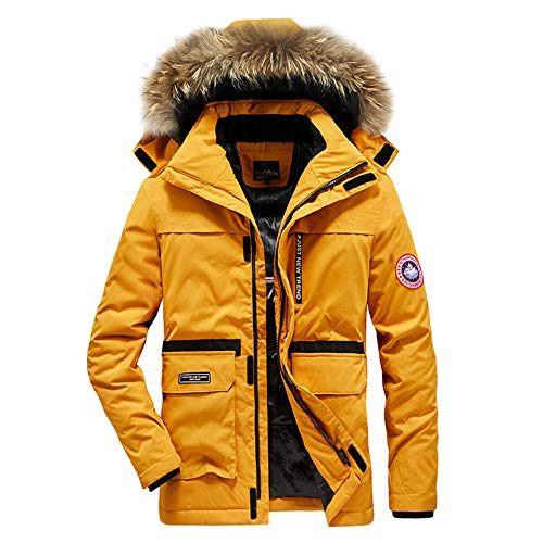 YOUCAI Herren Winterjacke Parka Jacke Warm Daunenjacke Hooded Puffer Jacket Steppjacke Gefüttert mit Abnehmbarer Kapuze,Gelb,XL