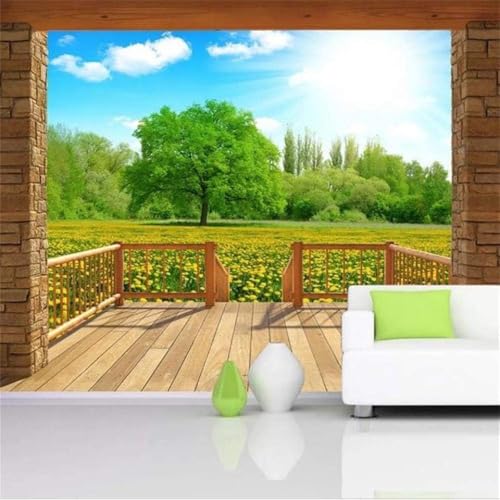 Garten Balkon Baum Himmel 3D Tapete Poster Restaurant Schlafzimmer Wohnzimmer Sofa TV Dekorative Wand-430cm×300cm