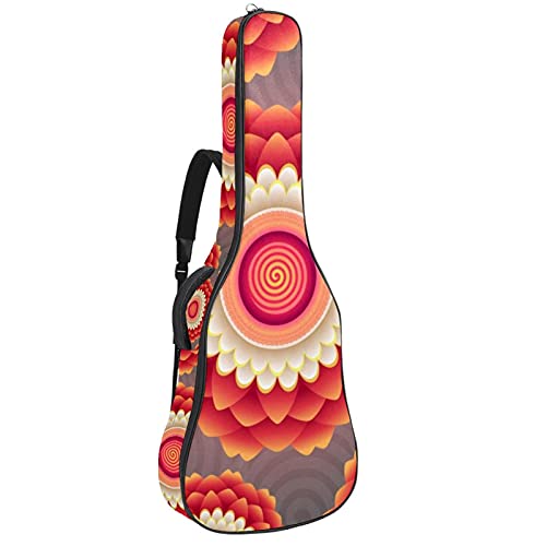 Akustikgitarre Tasche Dicke Polsterung Wasserdicht Dual Verstellbarer Schultergurt Gitarrenkoffer Gig Bag，Orange Blumen