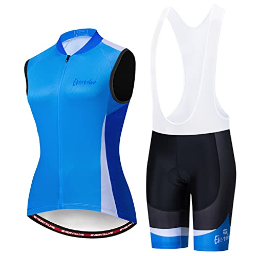 Fahrradtrikot Damen Radsportanzug Sommer|Radweste Anzug Fahrradbekleidung Frauen Ärmellos|Fahrradweste Set,Atmungsaktiv MTB Radtrikot Sleeveless Oberteil und Radhose mit 19D Gel Sitzpolster(4,L)