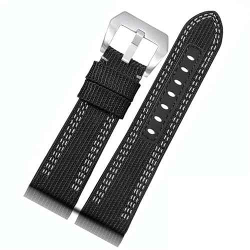 THBGTCNQ Nylon-Canvas-Armband, 22 mm, 24 mm, 26 mm, geeignet for Smartwatches, Quarzuhren, schwarzes blaues Armband, schnelle Demontage und Austausch des Armbands(Black silver clasp,24mm)