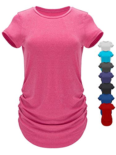 GO HEAVY Damen Multifunktions Fitness Lauf T-Shirt Kurzarm Yoga Gym Sportshirt Rundhals Feutigkeitsabsobierend Rosa L