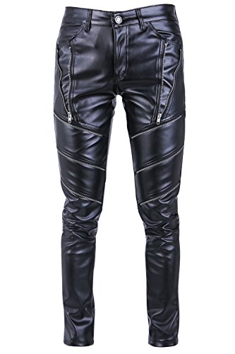 Idopy Männer `s Hip Hop Hipster Schwarz Faux Leder Hosen, Schwarz (35W)