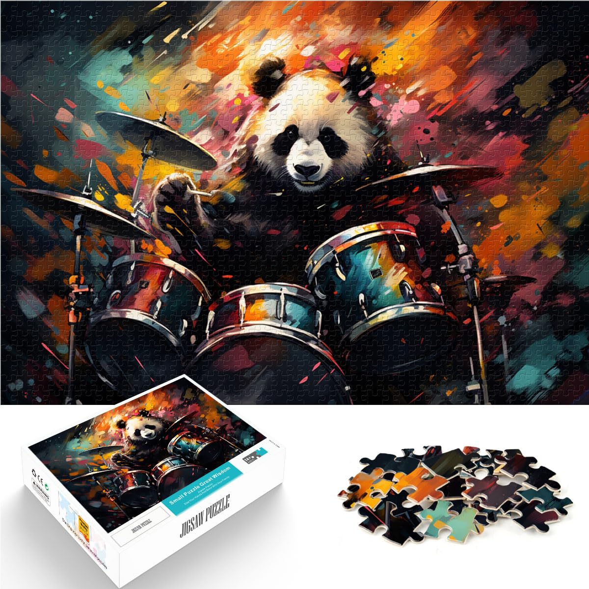 Puzzles für farbenfrohe, psychedelische Panda-Malerei für Erwachsene, 1000-teiliges Puzzle, Holzpuzzles für anspruchsvolle Puzzlespiele und Familienspiele, 1000 Teile (50 x 75 cm)