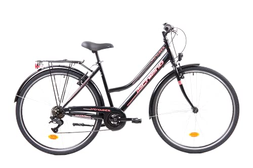 F.lli Schiano Women's Voyager Trekking Bike, Schwarz-Rot, 28 Zoll