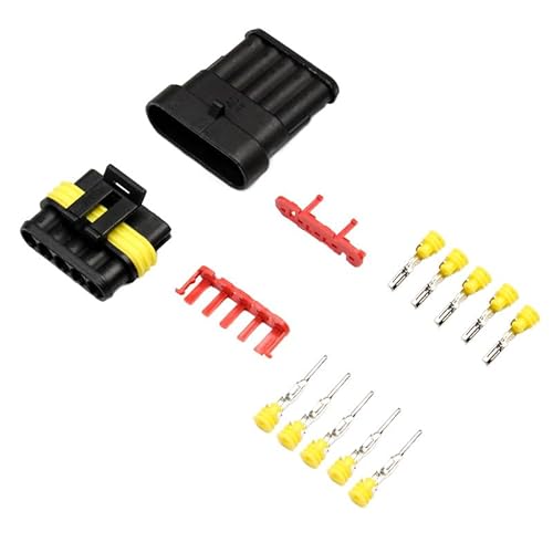 CXVFY 5Sets 1/2/3/4/5/6-poliger AMP-Superseal-wasserdichter elektrischer Kabelanschlussstecker/wasserdichten Autostecker(5Pin)