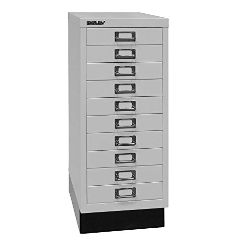 Bisley MultiDrawer, 29er Serie mit Sockel, DIN A4, 10 Schubladen, Metall, 645 Lichtgrau, 38 x 27.9 x 67 cm