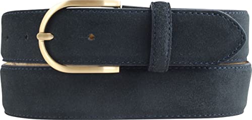 BELTINGER Damen-Gürtel aus Veloursleder 3,5 cm | Velour-Ledergürtel für Damen 35mm | Wildleder-Gürtel mit runder, goldener Gürtelschließe | Dunkelblau 110cm