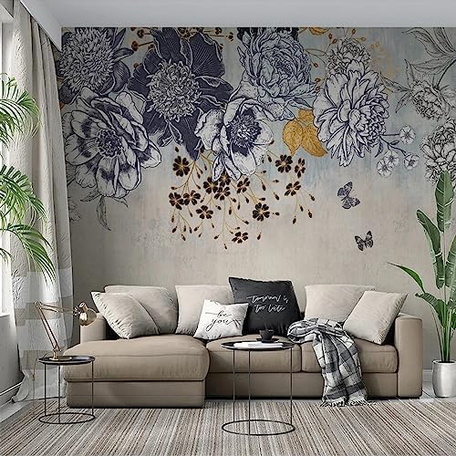 XLMING Handgezeichnete Strichzeichnung Pflanzen Und Blumen 3D Tapete Home Dekoration Wohnzimmer Sofa Schlafzimmer Tv Hintergrund Wand-430cm×300cm