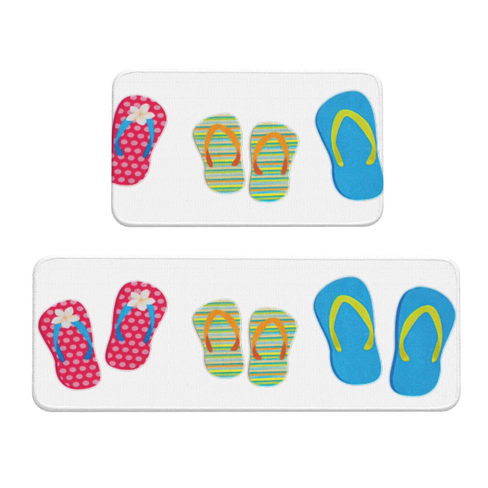 YQxwJL Flip-Flops Kalligraphie-Strandschuh-Druck, Küchenmatte, 2-teiliges Küchenteppich-Set, rutschfest, wasserdicht, Küche, Bodenmatte, für Flur, Büro