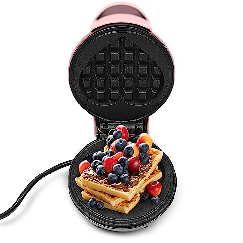 350W Mini Waffeleisen 220-240V Waffeleisen Herzform Kleiner Waffelmaker mit Antihaftbeschichtung Geeignet für den Einsatz in Häusern Wohnungen Wohnwagen usw (Rosa)