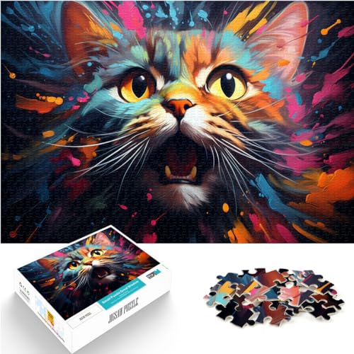 Puzzles Lernspiele Bunte psychedelische Katze Puzzles für Erwachsene 1000 Teile Holzpuzzle Anspruchsvolles Spiel Puzzles 1000 Teile (50x75cm)