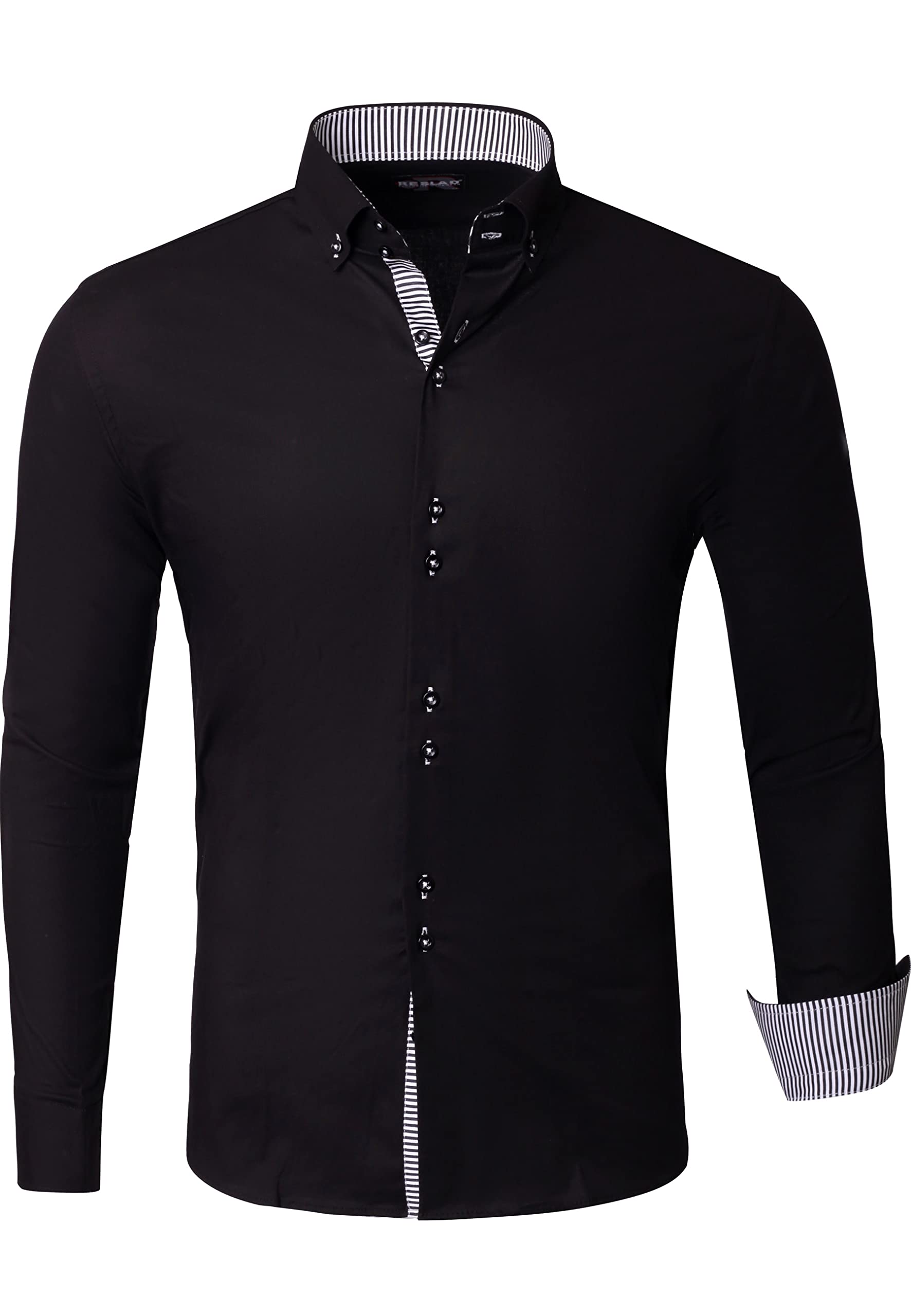 Reslad Herren Hemd Slim Fit l Medford Langarm Männer Business Kontrast Hemden Bügelleicht RS-7117 Schwarz 2XL