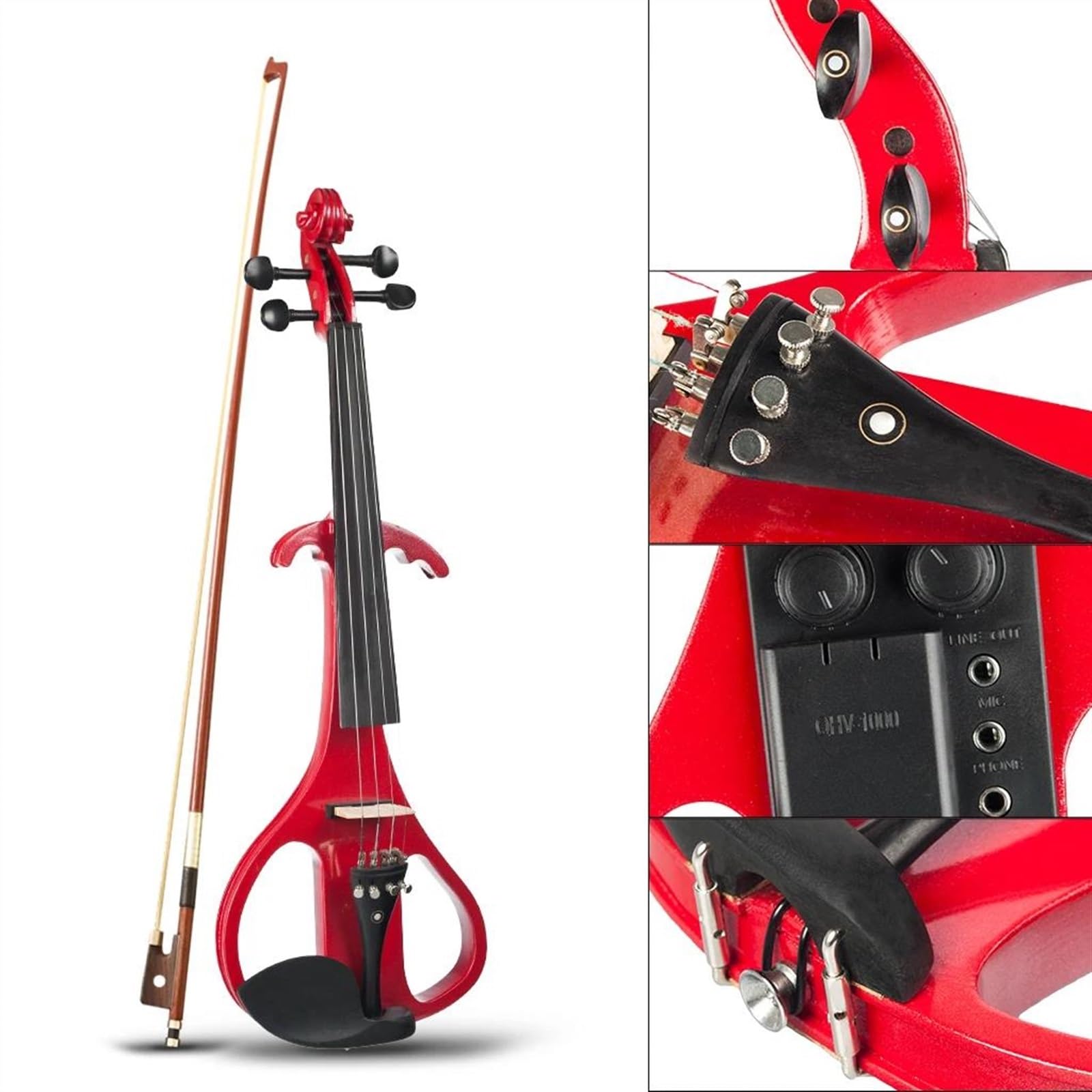 DAYKET Standard Violine 4/4 Stille Elektrische Holz Violine Tragetasche Audio Kabel Bogen Violinist Saiten KIT(Red Set)