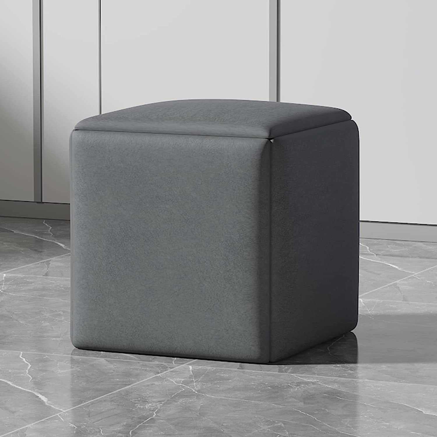 Verwandeln Sie Ihren Wohnraum mit dem vielseitigen 5-in-1 Cube Nesting Ottoman Sofa Chair – stapelbare Hocker mit Lenkrollen und quadratischem Fußhocker aus Stoff für Wohn-/Esszimmer, Grigio