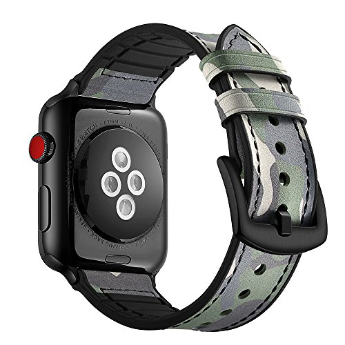 Dee Plus Echtleder Armband für Apple Watch Series 1/2/3/4/5/6/7/8/SE, Kalb Leder Silikon Uhr Ersatzband Uhrenarmbänder,Edelstahlschließe Einstellbar Premium Leder Armband, Mehrfarben optional