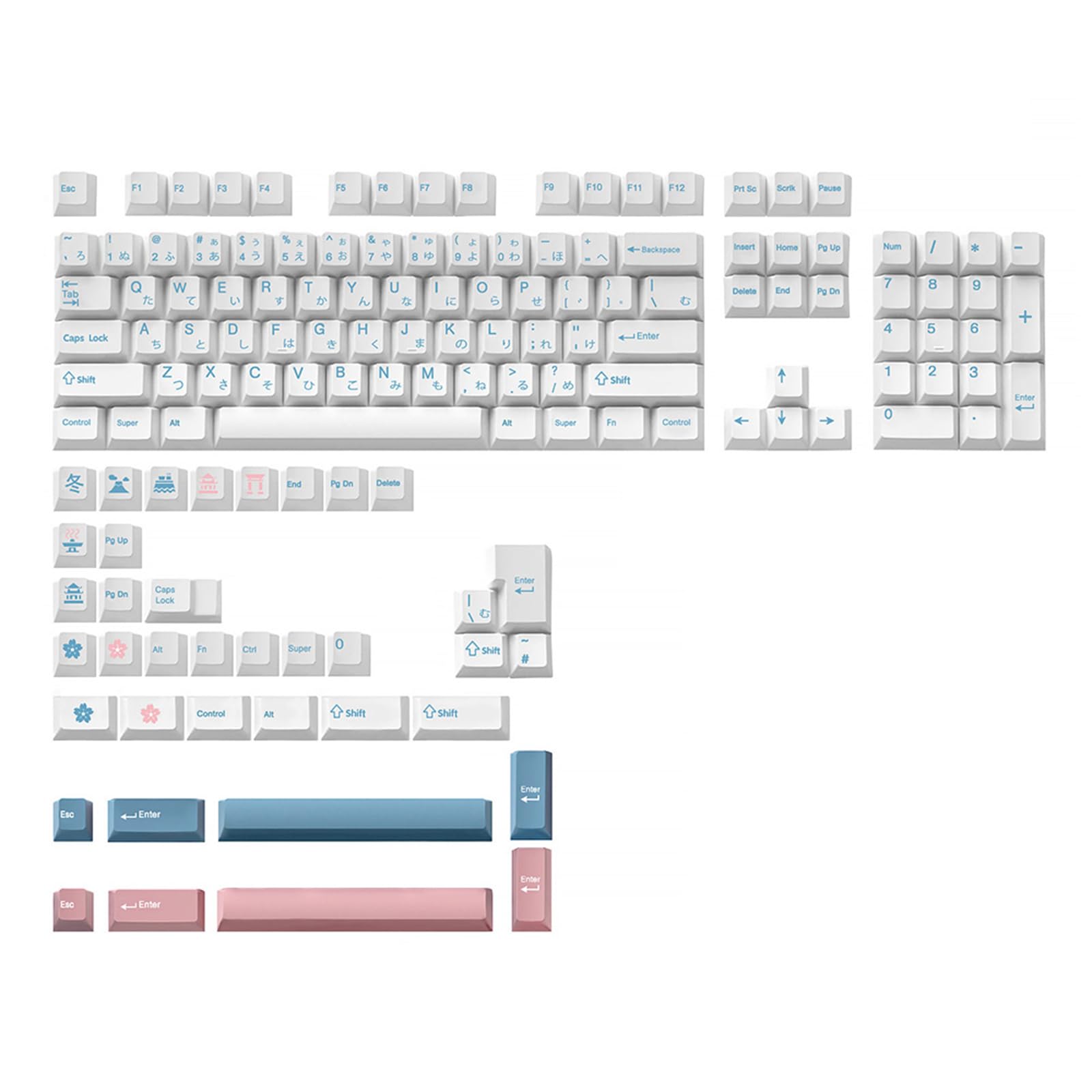 142Keys Tastenkappe, PBT-Färbung, Subbed Keycap-Profil für Tastenabdeckung für mechanische Tastaturen, Winter-Tastenkappen-Set